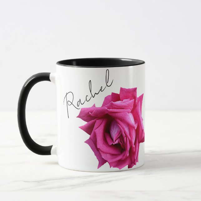 Customizable Rachel name pink rose boho floral Mug (Left)
