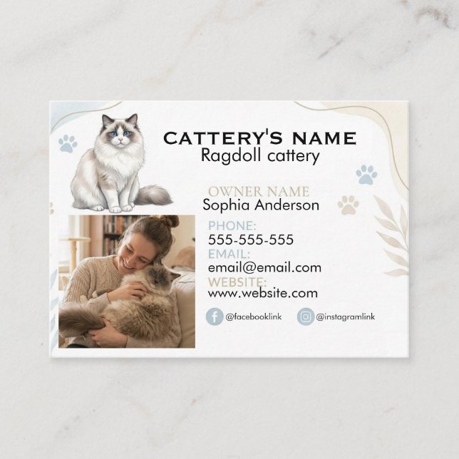 Customizable Ragdoll Cattery Business Card (Front)