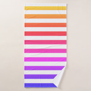 Customizable Rainbow and White Stripes Bath Towel Set