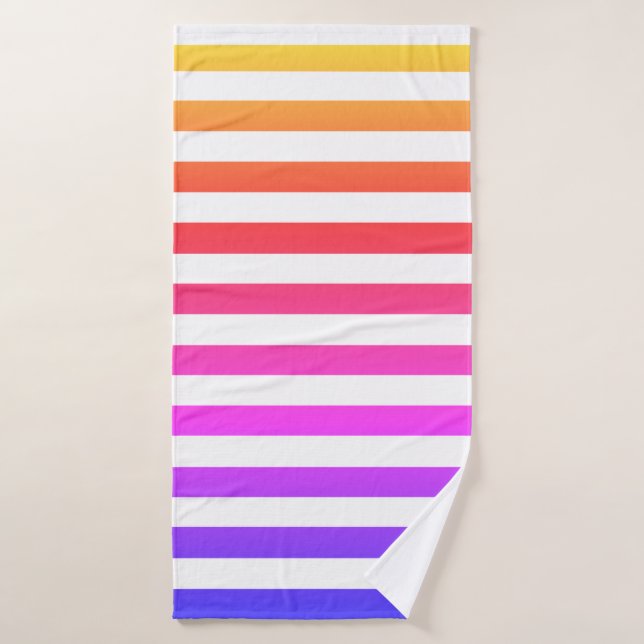 Customizable Rainbow and White Stripes Bath Towel Set (Bath Towel)
