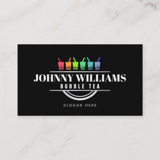 Customizable Rainbow Bubble Tea Business Cards (Front)