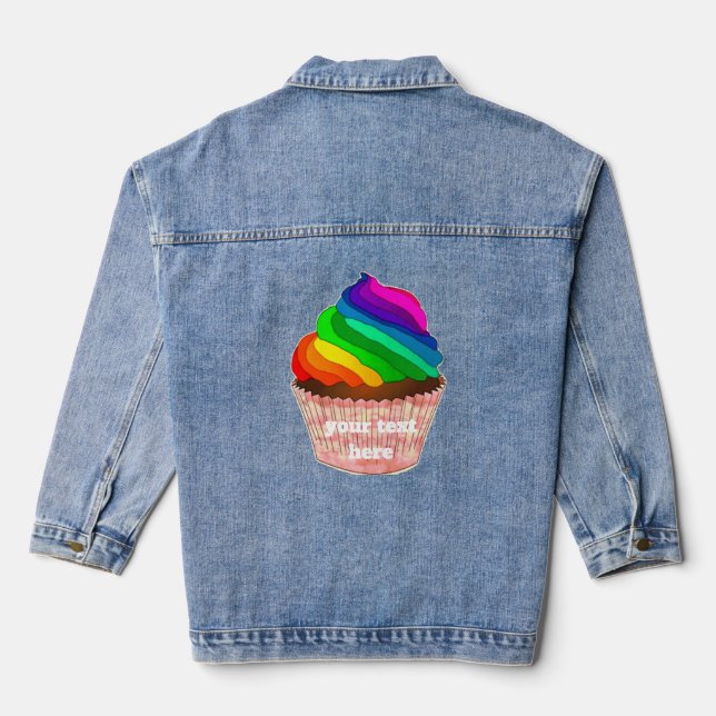 Customizable Rainbow Cupcake Pride Design Denim Jacket (Back)
