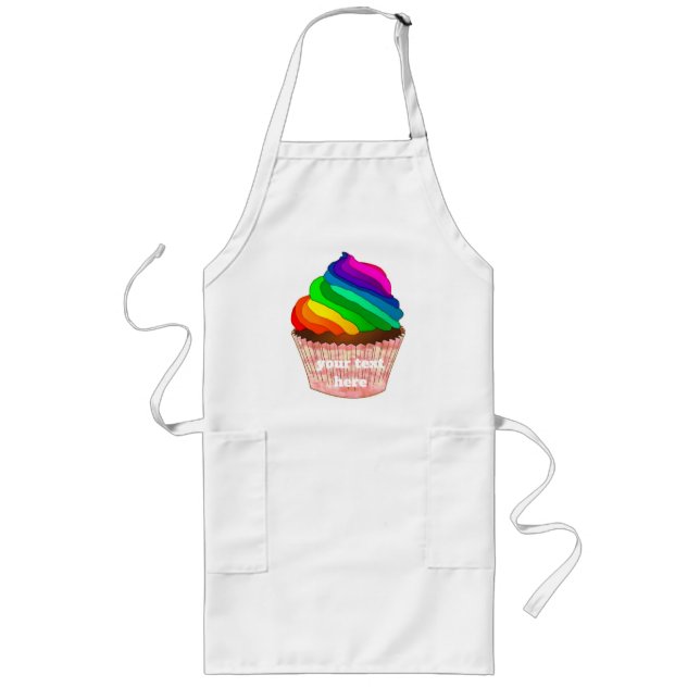 Customizable Rainbow Cupcake Pride Design Long Apron (Front)