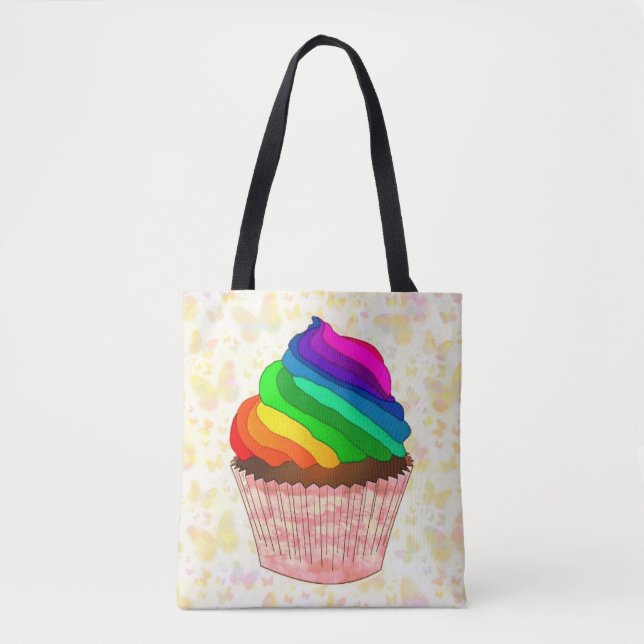 Customizable Rainbow Cupcake Pride Design Tote Bag (Front)