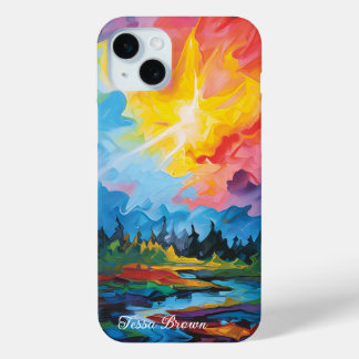 Customizable Rainbow Expressionism River Landscape iPhone 15 Plus Case