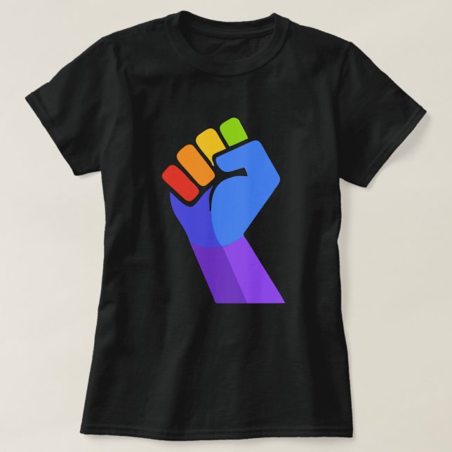 CUSTOMIZABLE RAINBOW FIST GAY PRIDE  T-Shirt (Design Front)