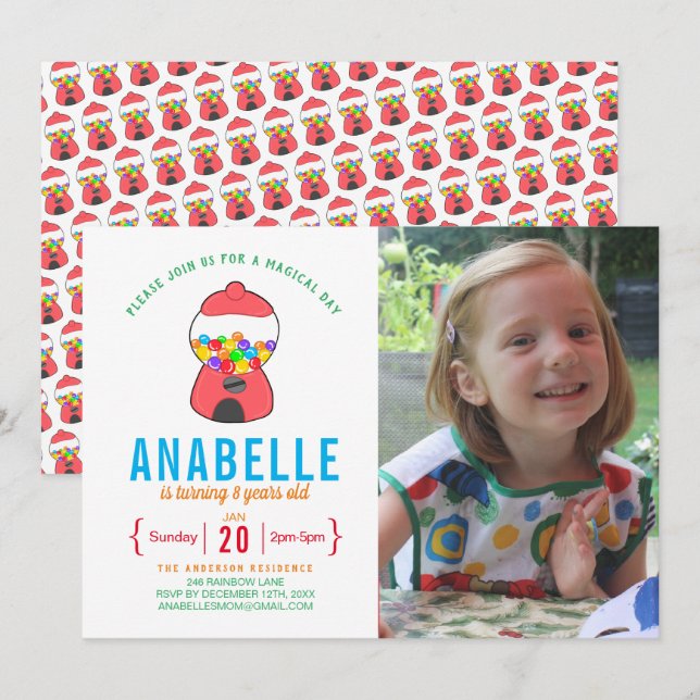 Customizable Rainbow Gum Photo Birthday Invitation (Front/Back)