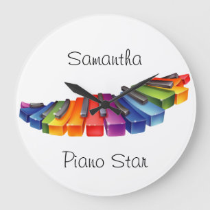 Customizable Rainbow Piano Keys Large Clock