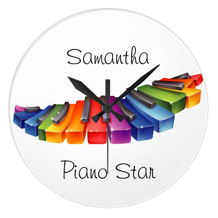 Customizable Rainbow Piano Keys Round Wall Clock