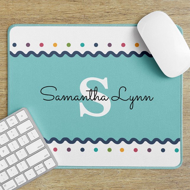 Customizable Rainbow Polka Dot Monogrammed Mouse Pad (Creator Uploaded)