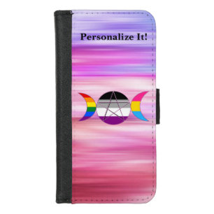 Customizable Rainbow Triple Moon Goddess Pentacle iPhone 8/7 Wallet Case