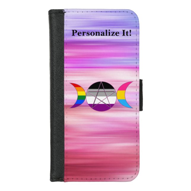 Customizable Rainbow Triple Moon Goddess Pentacle iPhone Wallet Case (Front)