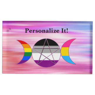 Customizable Rainbow Triple Moon Goddess Pentacle Place Card Holder