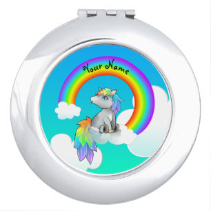 Customizable Rainbow Unicorn Compact, girly gift! Makeup Mirror