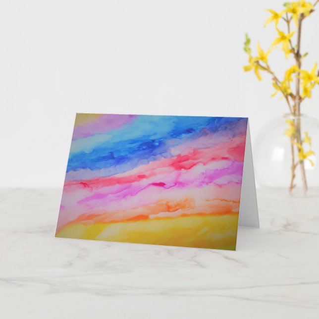Customizable Rainbow Watercolor Card (Yellow Flower)