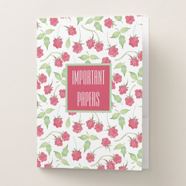 Customizable Raspberries Important Papers Pocket Folder (Front)