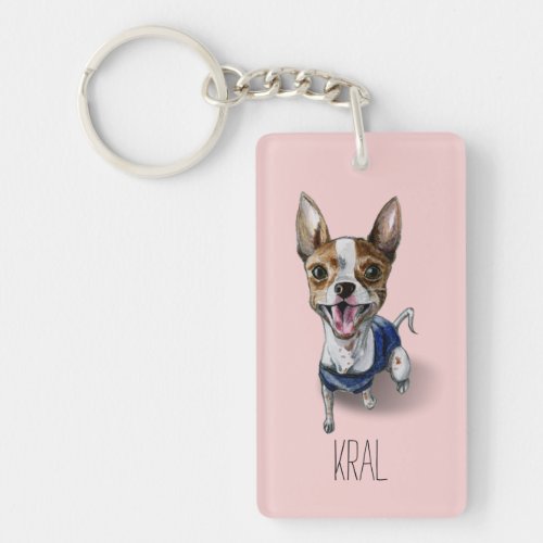 Customizable Rat Terrier Dog Watercolor Painting Keychain