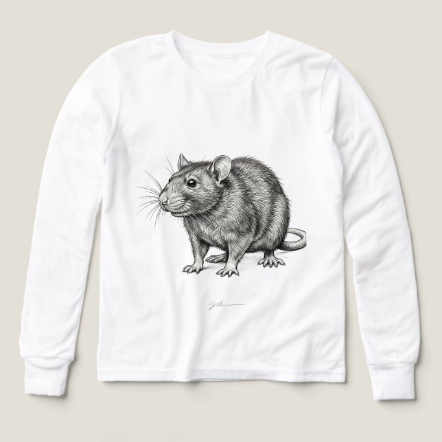 Customizable Realistic Mouse Sketch Boys Long Slee Tri-Blend Shirts (Design Front)