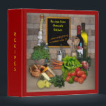 Customizable Recipes Binder<br><div class="desc">Decorative kitchen scene with a blackboard that shows the text "Recipes from Monica's Kitchen, where everything is cooked with (heart). And the first half of this text is the part you can edit (maybe you just want to change the name). The picture on the back side has the text "This...</div>