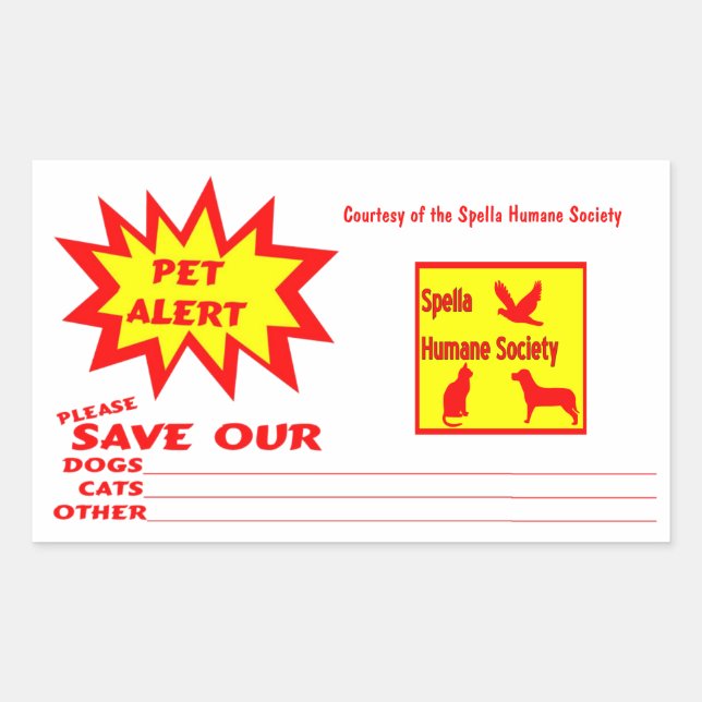 Customizable Rectangle Emergency Pet Alert Rectangular Sticker (Front)