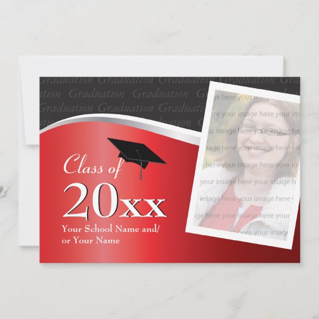 Customizable Red and Black Graduation Invitation (Front)