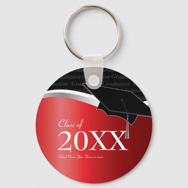 Customizable Red and Black Graduation Keychain (Front)