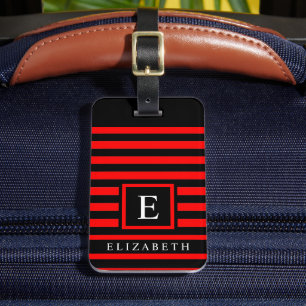 Customizable Red and Black Horizontal Lines Luggage Tag