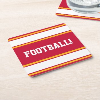 Customizable Red And Gold Sports Stripes Square Paper Coaster by FalconsEye at Zazzle