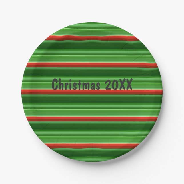Customizable Red and Green Stripes Paper Plates (Front)