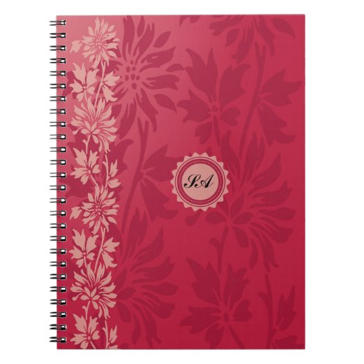 Customizable Red and Pink Floral Design Notebook