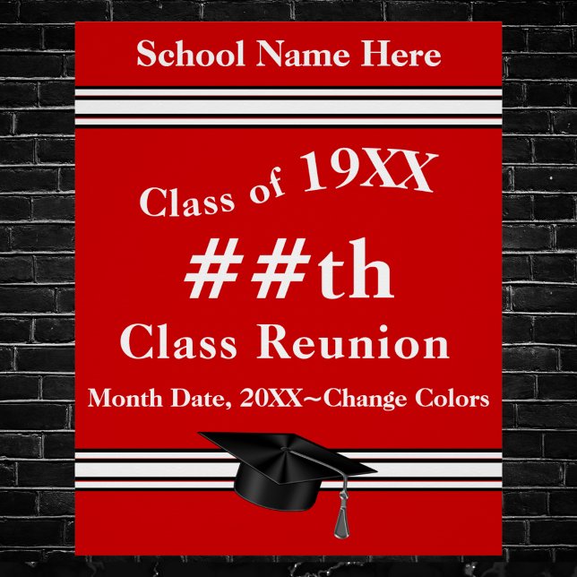 Customizable Red and White, Class Reunion Posters (Class reunion decorations ideas. Red, White and Black, class reunion poster ideas. Class Reunion.)