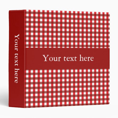 Customizable Red and White Gingham Pattern 3 Ring Binder