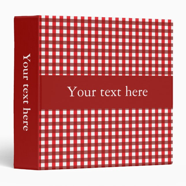 Customizable Red and White Gingham Pattern 3 Ring Binder (Front/Spine)