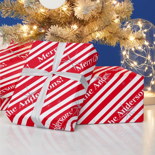 Customizable Red and White Striped Christmas Wrapping Paper (Holidays)