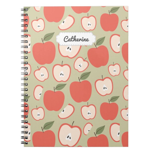 Customizable Red Apple Seamless Pattern Notebook (Front)