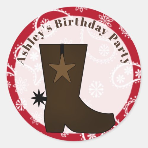 Customizable  Red Bandana Cowboy Boot Classic Round Sticker