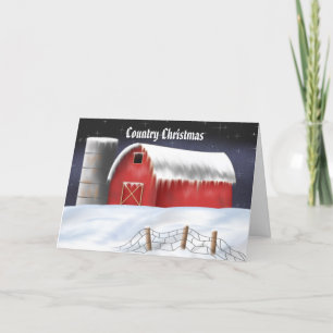 Customizable Red Barn Christmas Card