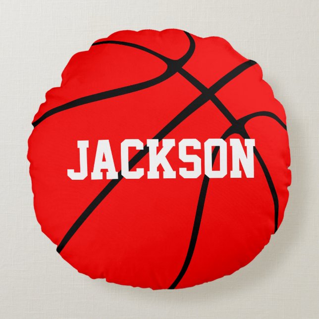 Customizable Red Basketball Round Throw Pillow (Front)