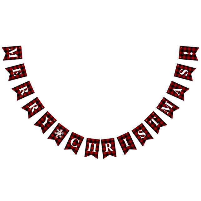 Customizable Red, Black Plaid Merry Christmas! Bunting Flags (All)