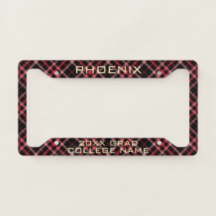 Customizable Red & Black Plaid Tartan Graduation License Plate Frame