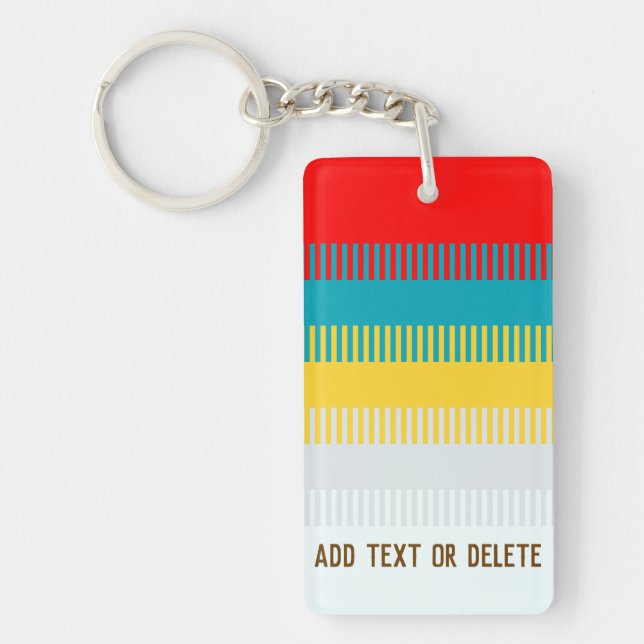 Customizable Red Blue Yellow White Gray Stripes Keychain (Front)