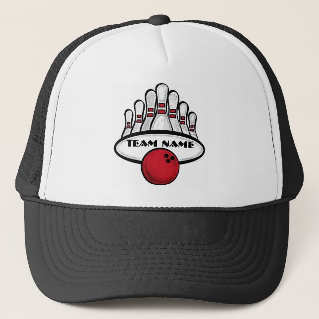 Customizable red bowling team sport hat (Front)
