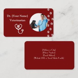 Customizable Red Business Card for Veterinarian