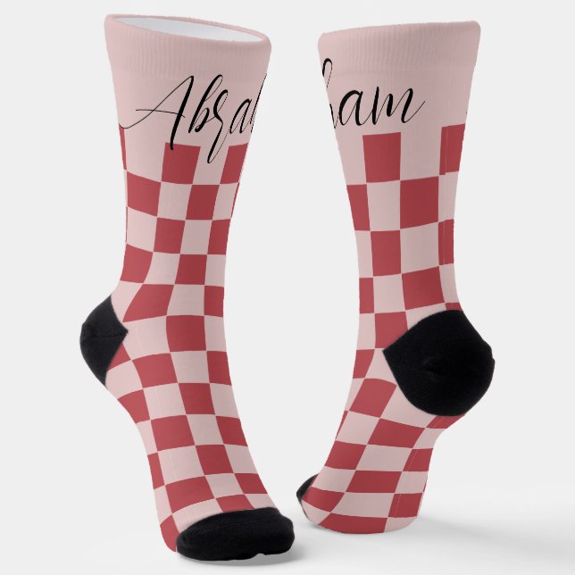 Customizable Red Checkered Pattern Socks (Angled)
