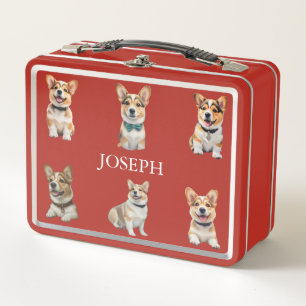 Customizable Red Corgi Lunch Box for Kids