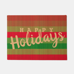 Customizable Red Green Gold Stripes Doormat