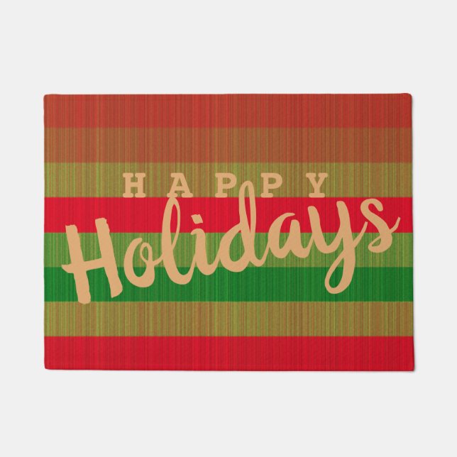Customizable Red Green Gold Stripes Doormat (Front)