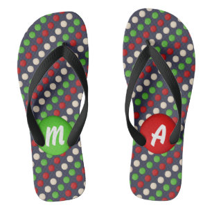 Customizable Red Green White Dots Flip Flops