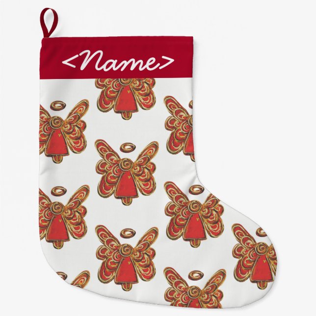 Customizable Red Guardian Angel Stocking (Front)