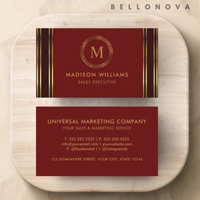 Customizable Red Maroon Gold Professional  Business Card (Customizable Red Maroon Gold Professional Business Card)